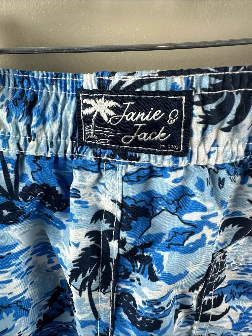 Janie and Jack Blue and Navy Tropical Print Swim Trunks